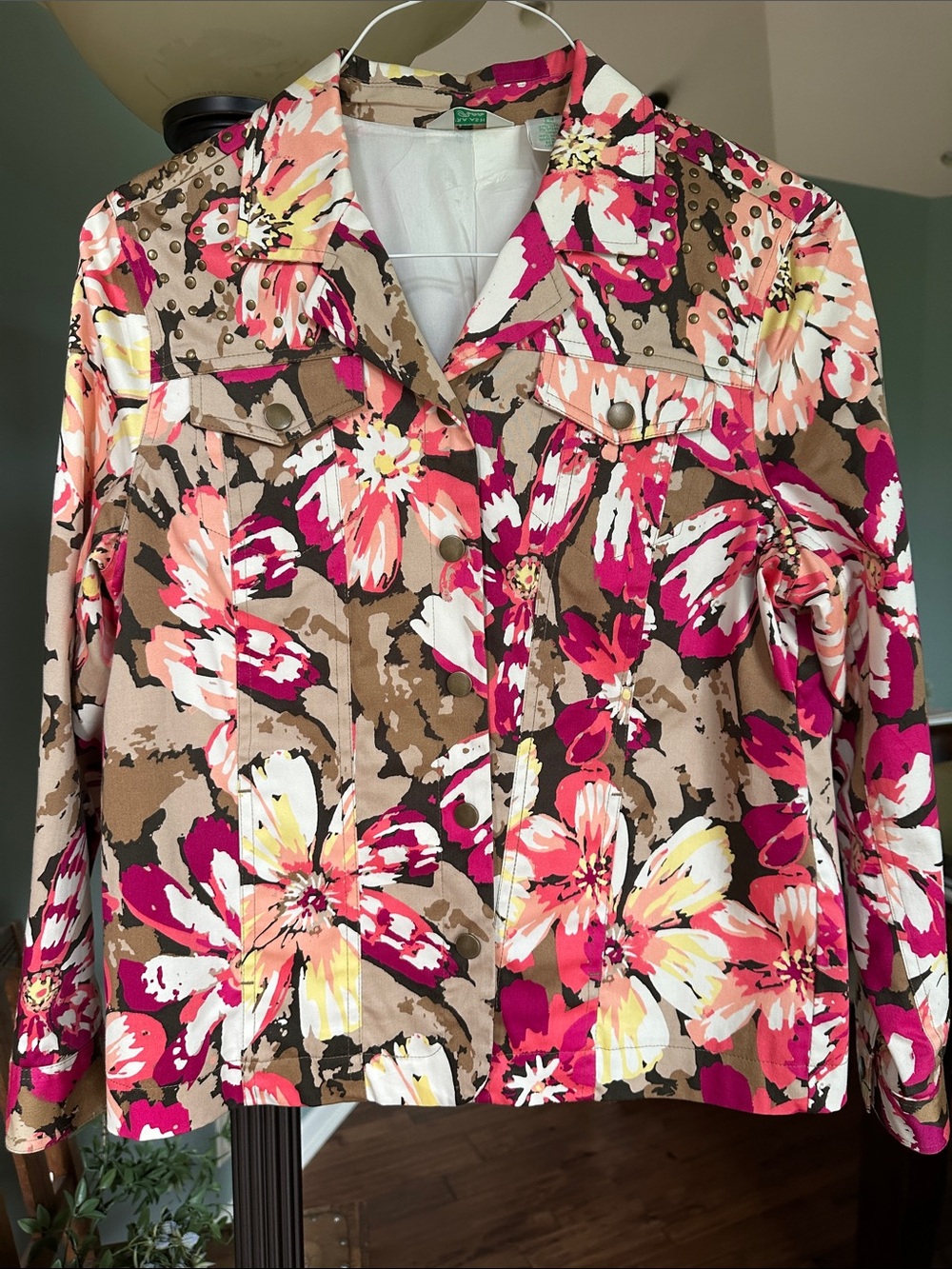 Laura Ashley petite Floral Jean Jacket in Pink, Brown & White